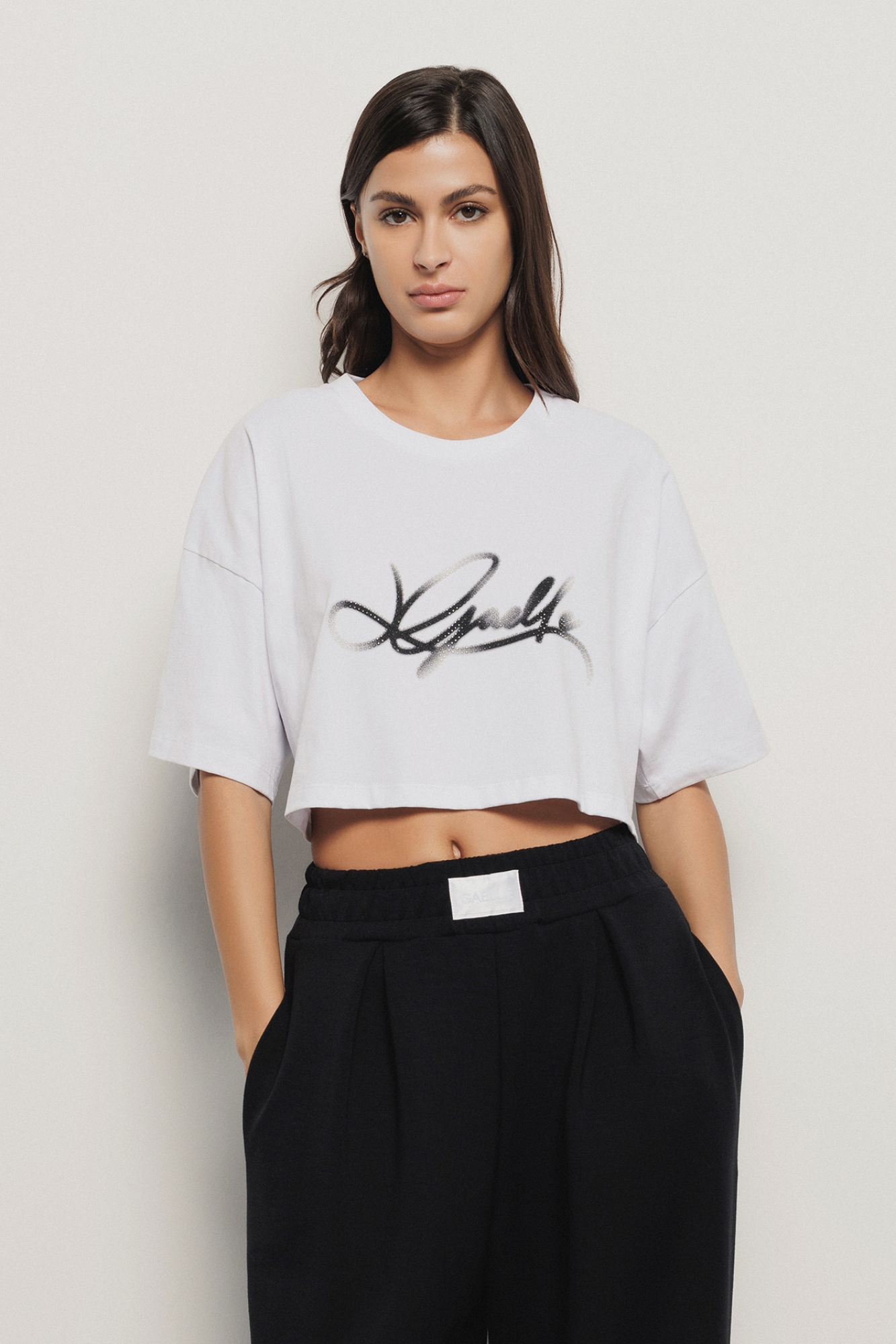 T shirt jersey paricollo con stampa • Bianco