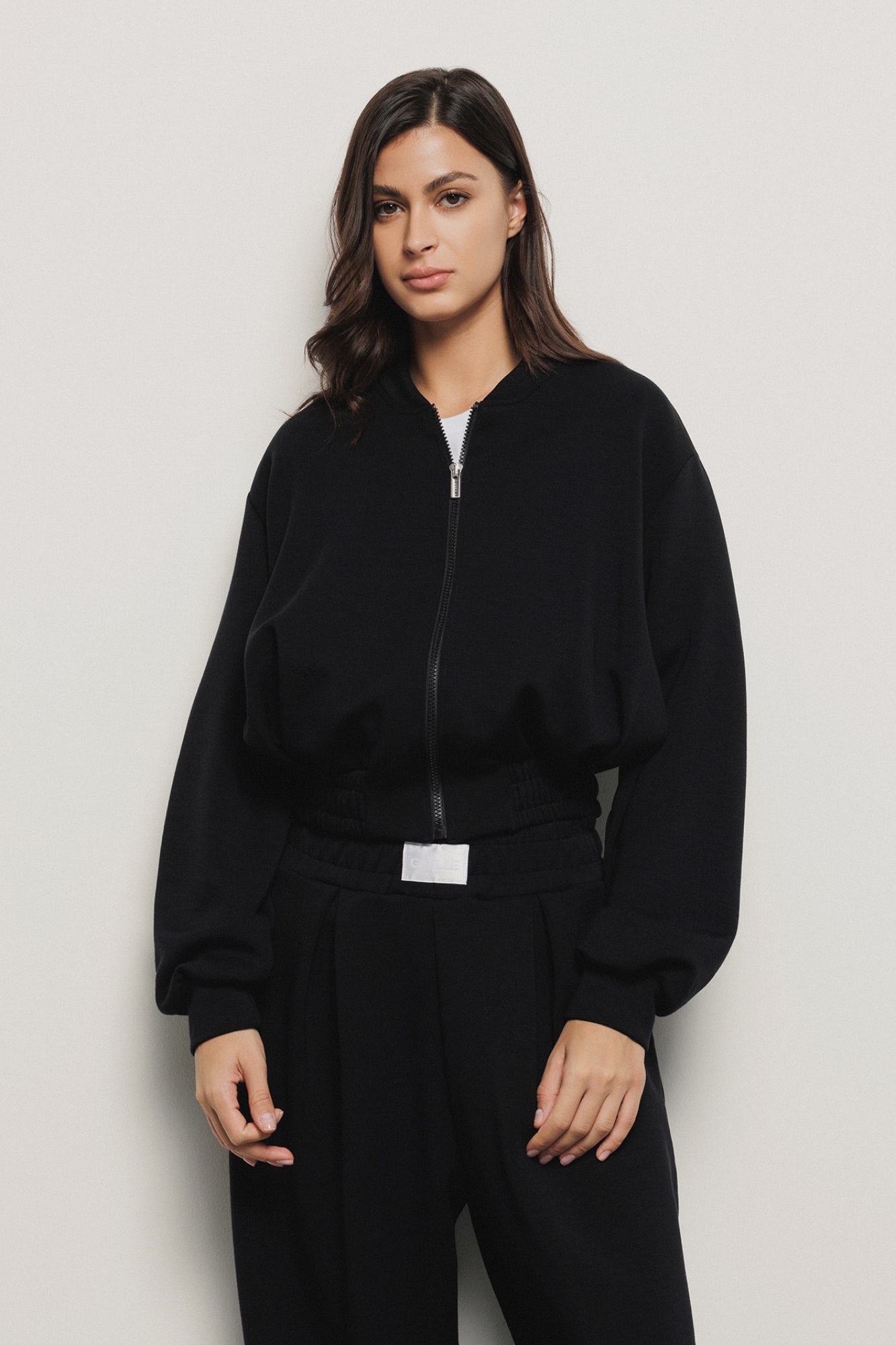 Bomber cropped zippato • Nero