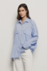 Camicia over con tasche in popeline vichy strass • Azzurro