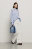 Camicia over con tasche in popeline vichy strass • Azzurro