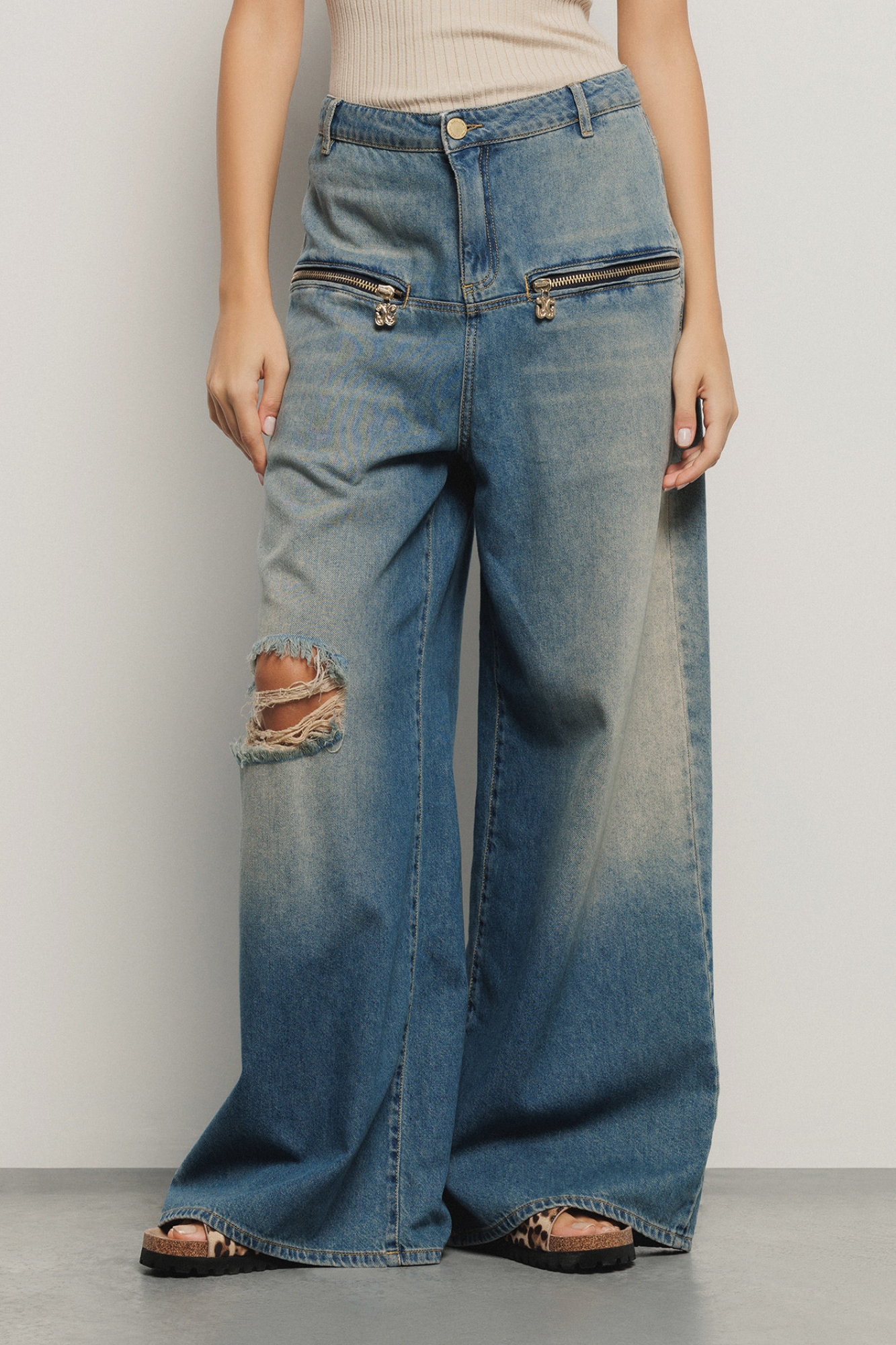 Pantalone boy low waist wide leg • Blu