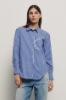 Camicia con fondo irregolare in popeline bastonetto • Azzurro scuro
