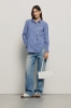 Camicia con fondo irregolare in popeline bastonetto • Azzurro scuro