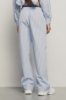 Pantalone in popeline bastonetto con elastico logato • Azzurro