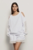 Felpa girocollo con interventi in macramè • Bianco