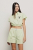 Camicia cropped con elastico in popeline bastonetto • Lime