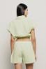 Camicia cropped con elastico in popeline bastonetto • Lime