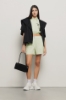 Camicia cropped con elastico in popeline bastonetto • Lime
