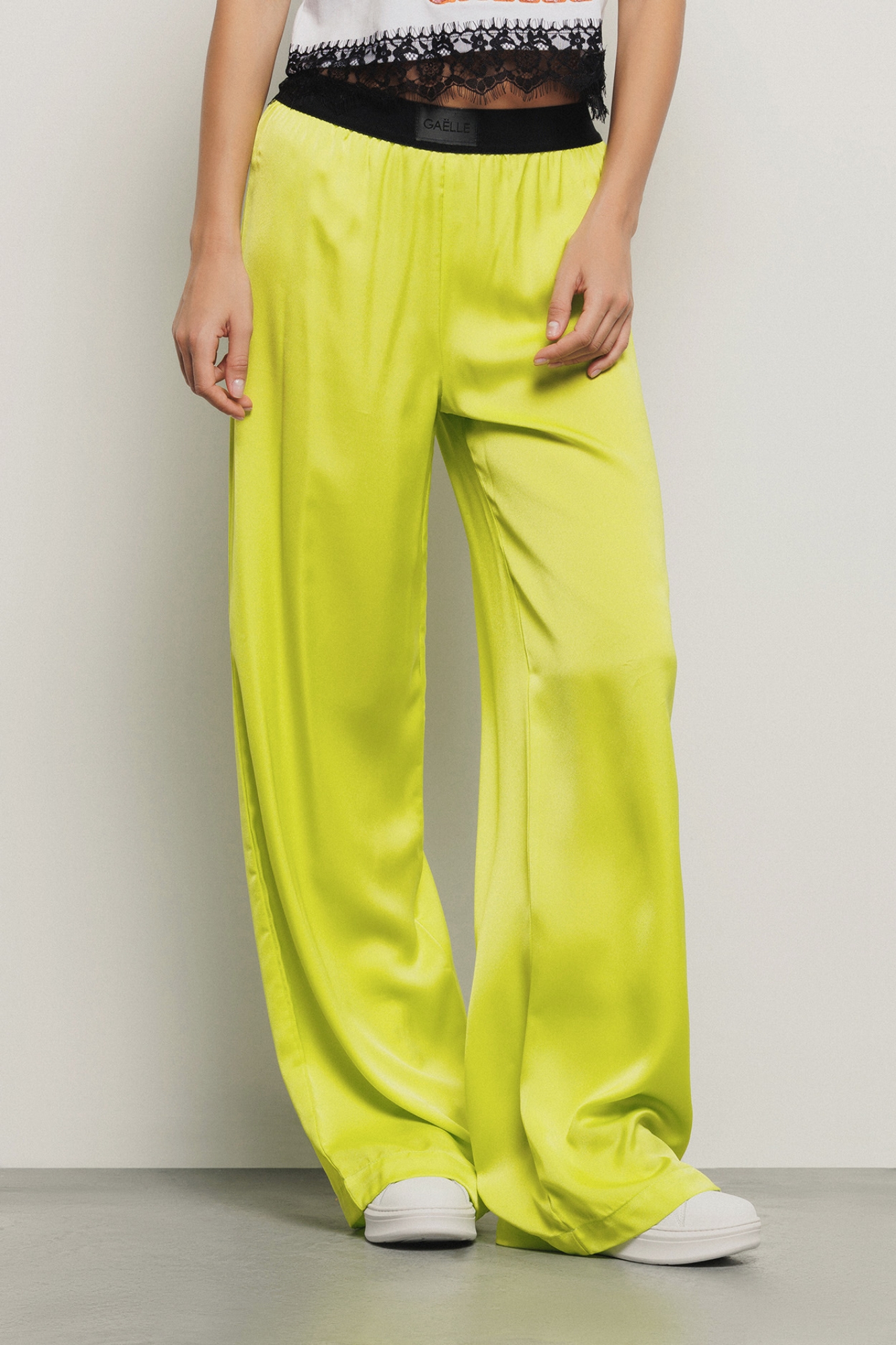 Pantalone morbido in raso • Giallo lime