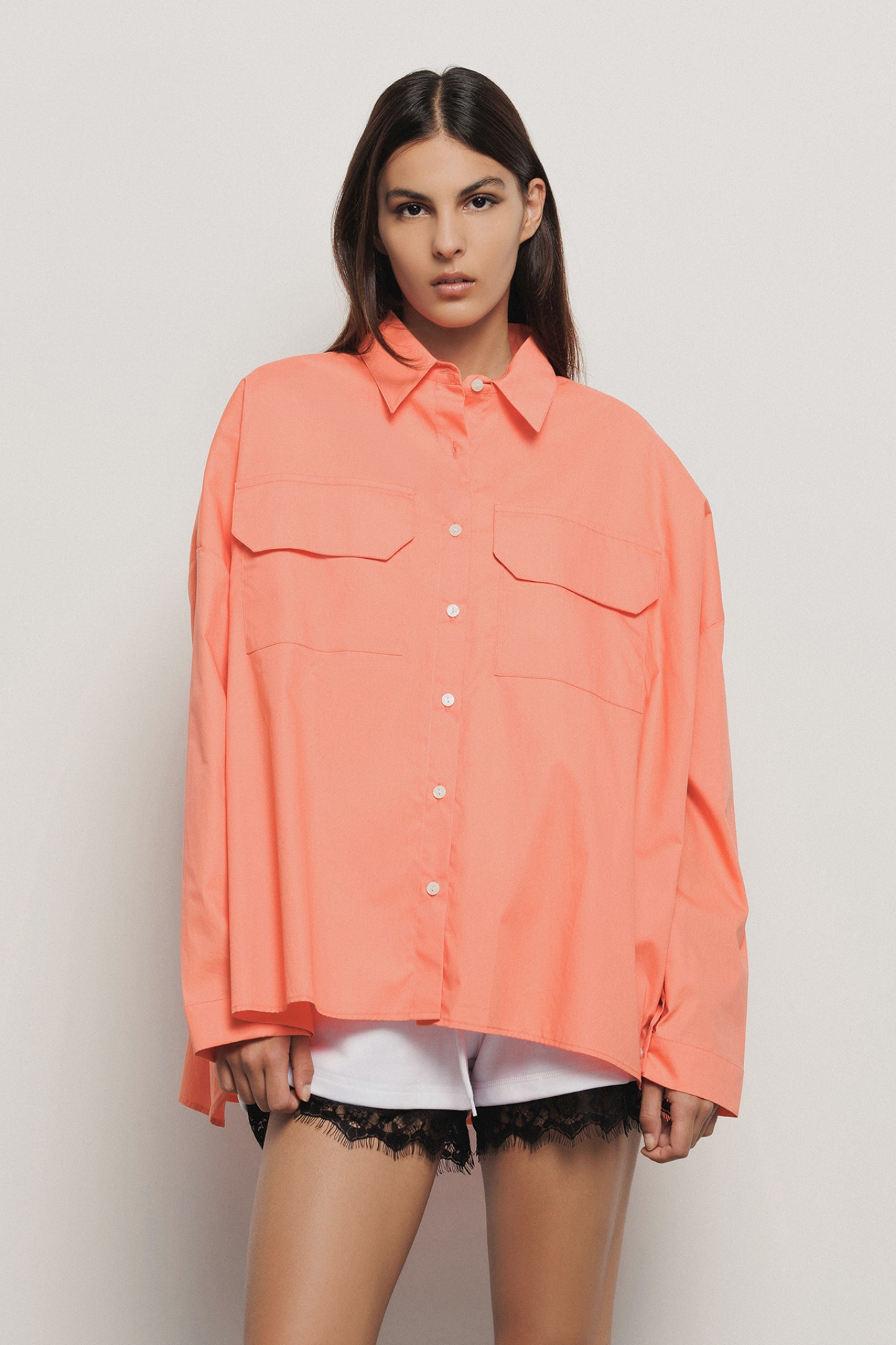Camicia over con tasche in popeline • Arancio