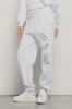 Pantalone in felpa tasche alla francese e ricamo • Bianco