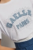 T shirt in jersey paricollo con ricamo • Bianco