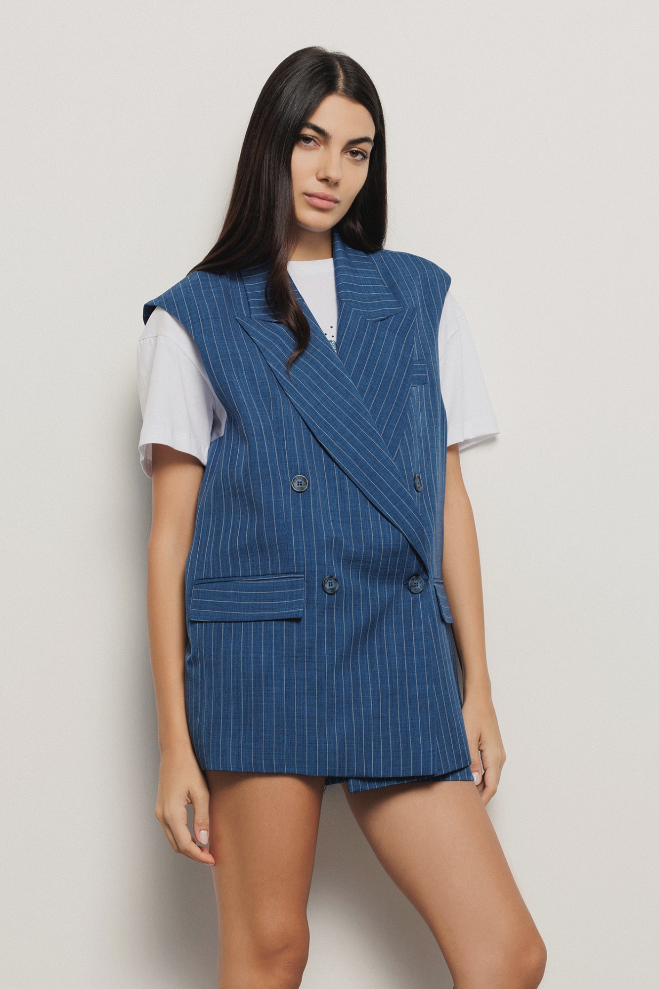 Gilet lungo over doppiopetto • Blue