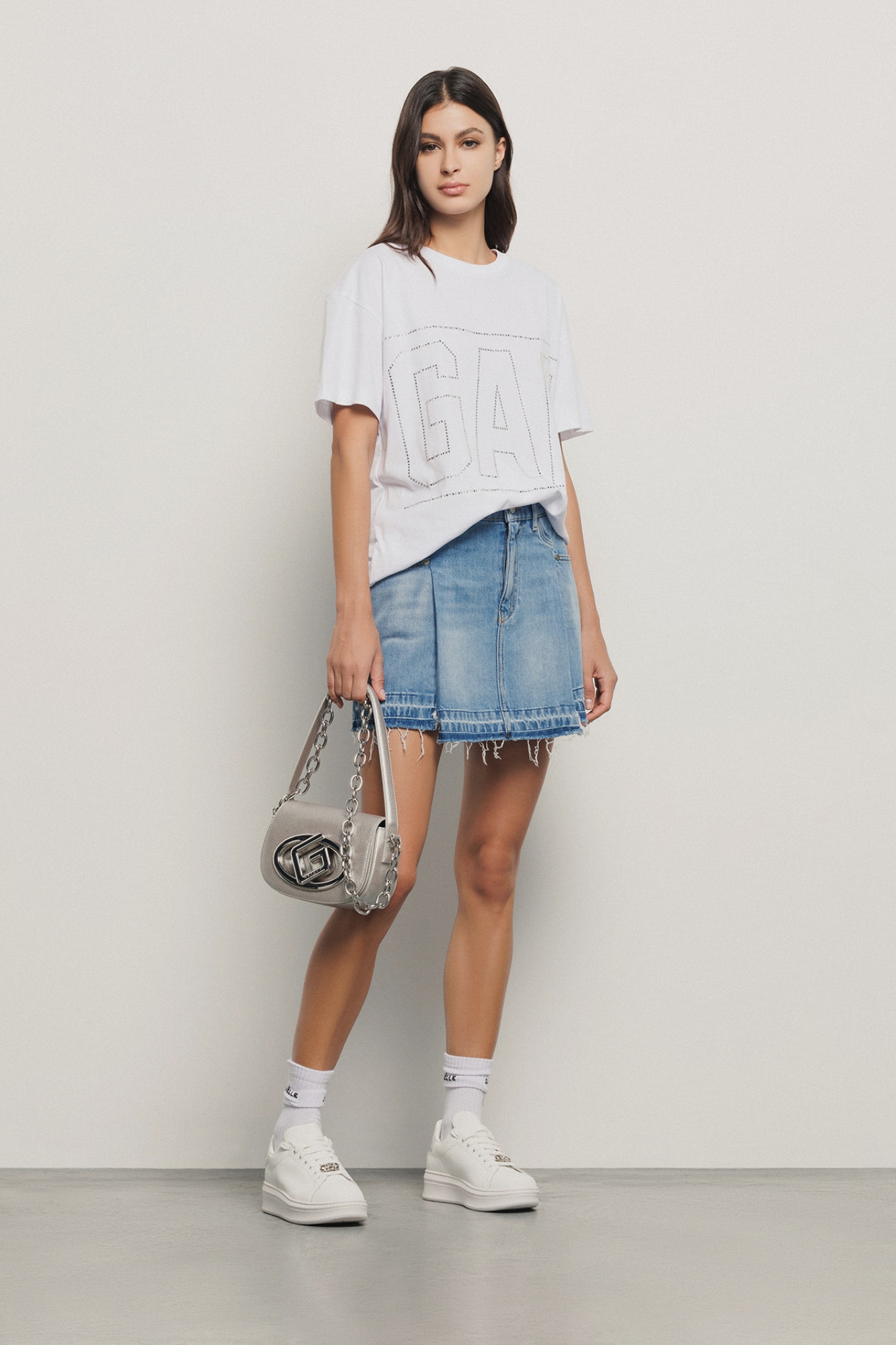Reg shoulder strap con catena maxi g galvanica in tono • Argento