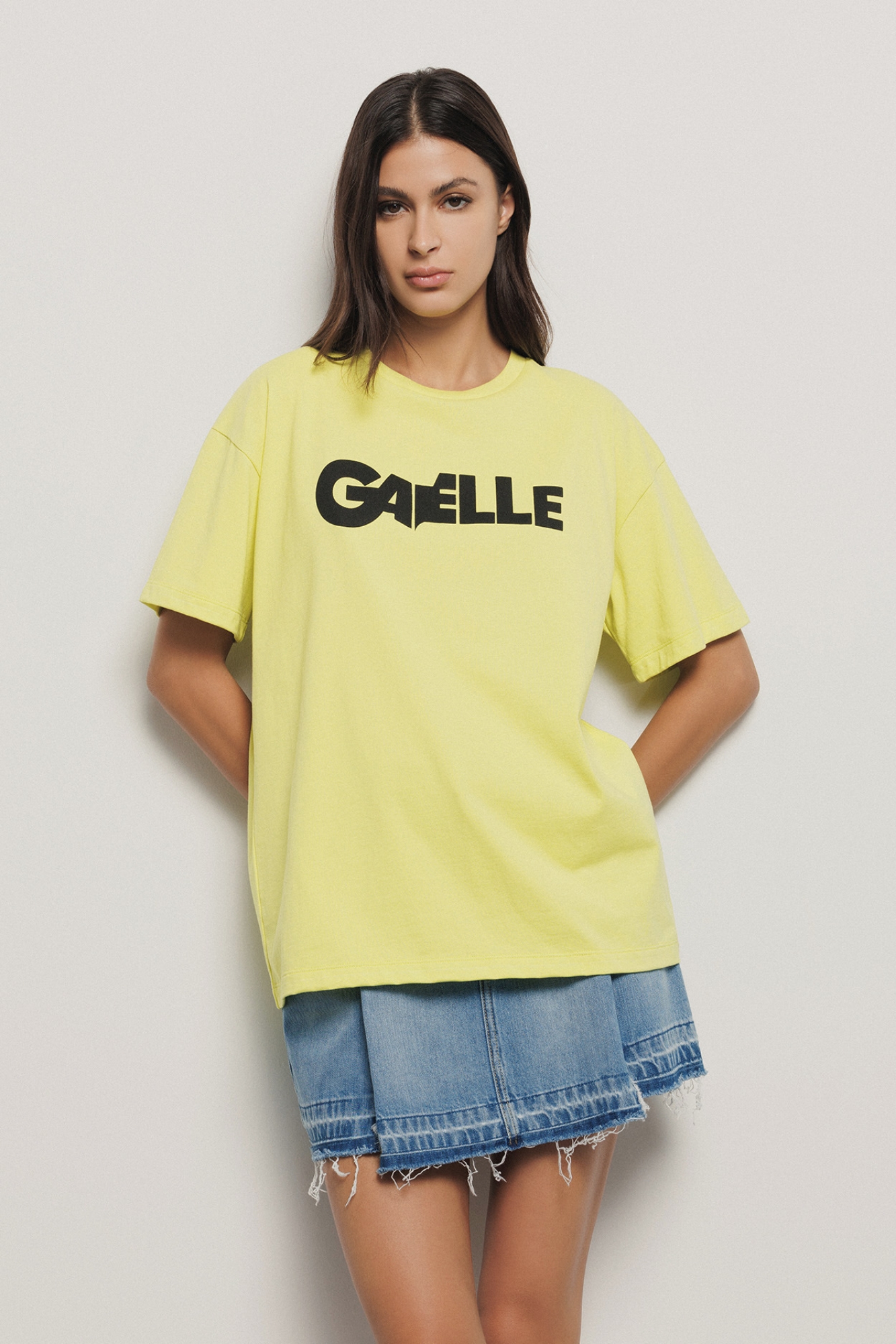 T shirt in jersey paricollo con stampa • Lime