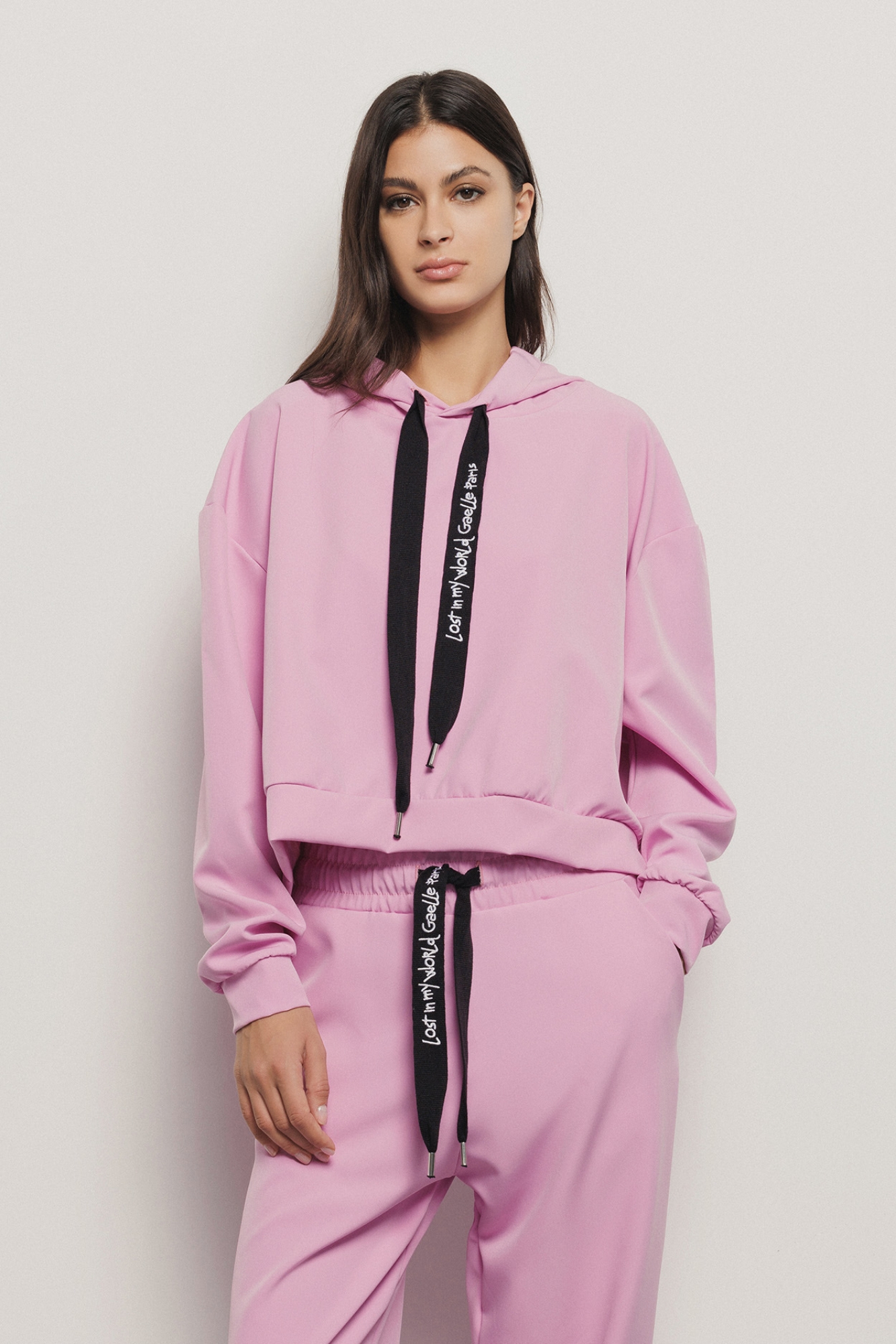Felpa manica lunga con coulisse logata • Rosa orchidea