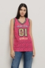Canotta in pizzo con smanicato e ricamo • Fucsia