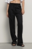 Pantalone in twill dritto con inserti in pizzo san gallo • Nero