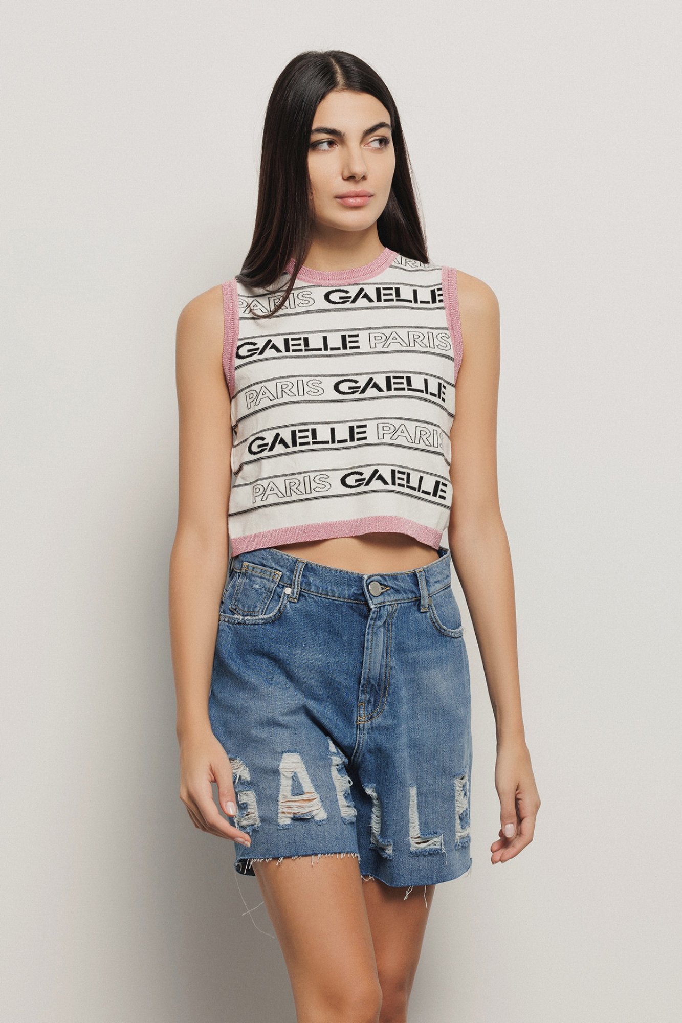 Top cropped logato • Madreperla-fucsia