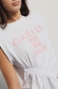 T shirt smanicata con dettaglio arricciato • Bianco