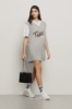 Abito corto con maxi gilet scollo a v e maniche in jersey con stampa • Grigio melange