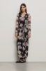 Abito longuette a manica lunga in tulle stretch • Nero