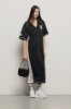 Abito lungo con spacco sul davanti scollo a v mezza manica raglan • Rosa nero