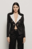 Giacca slim in twill con revers in raso • Nero gesso