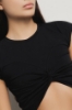 Top paricollo mezza manica con dettaglio incrociato sul davanti logo in strass crystal • Nero