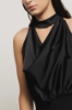 Abito midi all-in-one in raso e punto milano • Nero