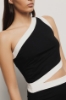 Abito lungo monospalla in lycra • Nero gesso