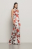 Abito lungo scollo halter in raso creponne • Rose rosse