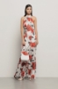 Abito lungo scollo halter in raso creponne • Rose rosse