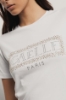 T-shirt paricollo con logo in strass+borchie • Bianco