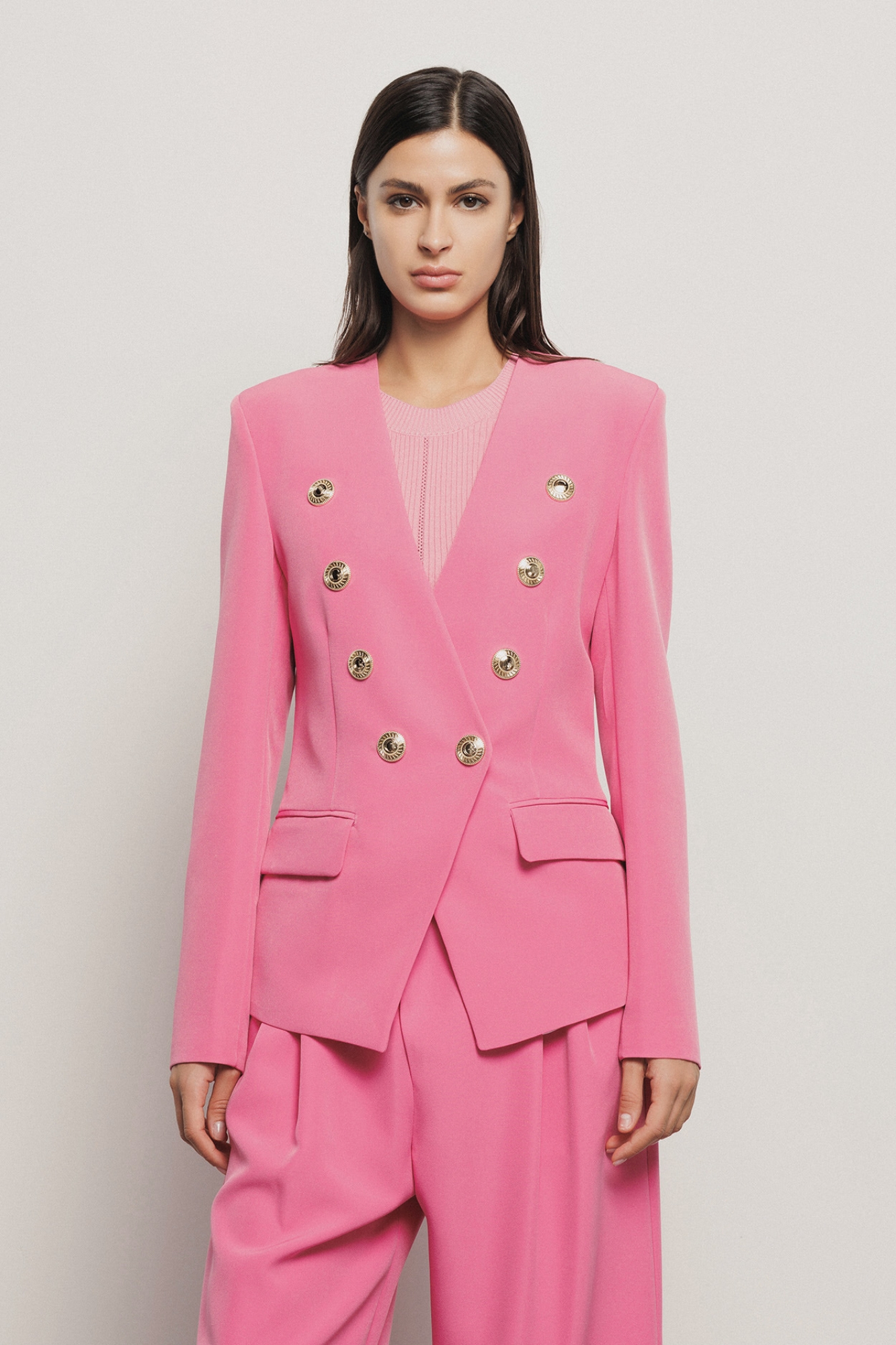 Giacca doppiopetto sfiancata in cady • Fucsia