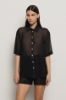 Camicia over in georgette e popeline • Nero