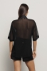 Camicia over in georgette e popeline • Nero