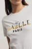T-shirt paricollo con appl. brick oro/argento • Bianco