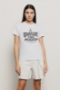 T-shirt paricollo con stampa logo e applicazione strass neri • Bianco