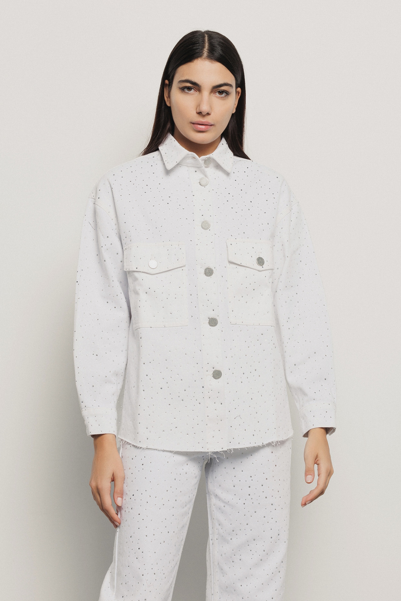 Giacca camicia strass all over • Off white