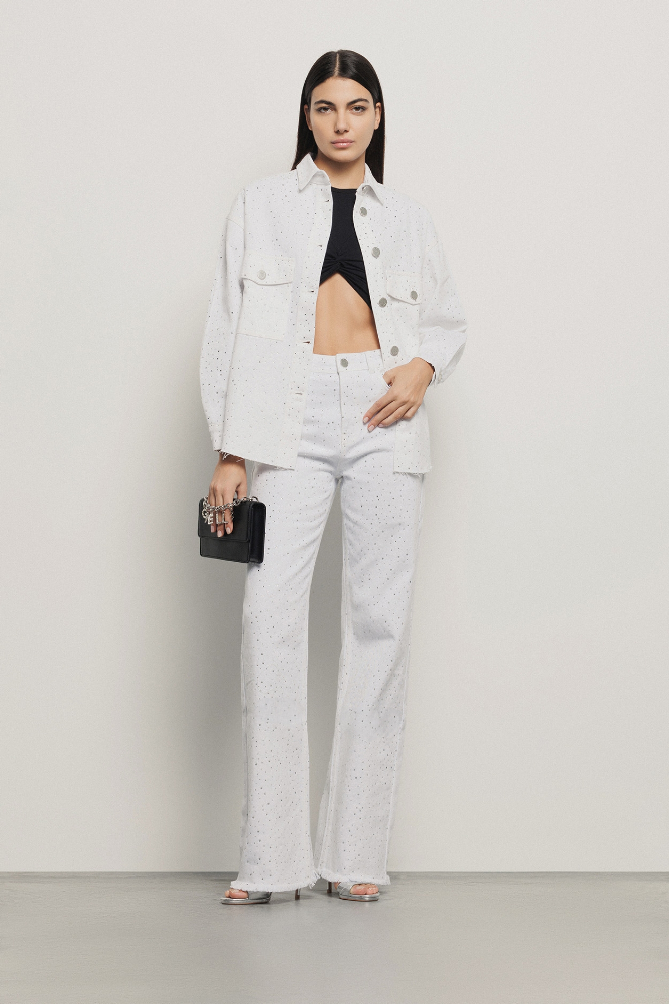Giacca camicia strass all over • Off white