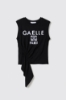 T shirt smanicata con dettaglio arricciato • Nero