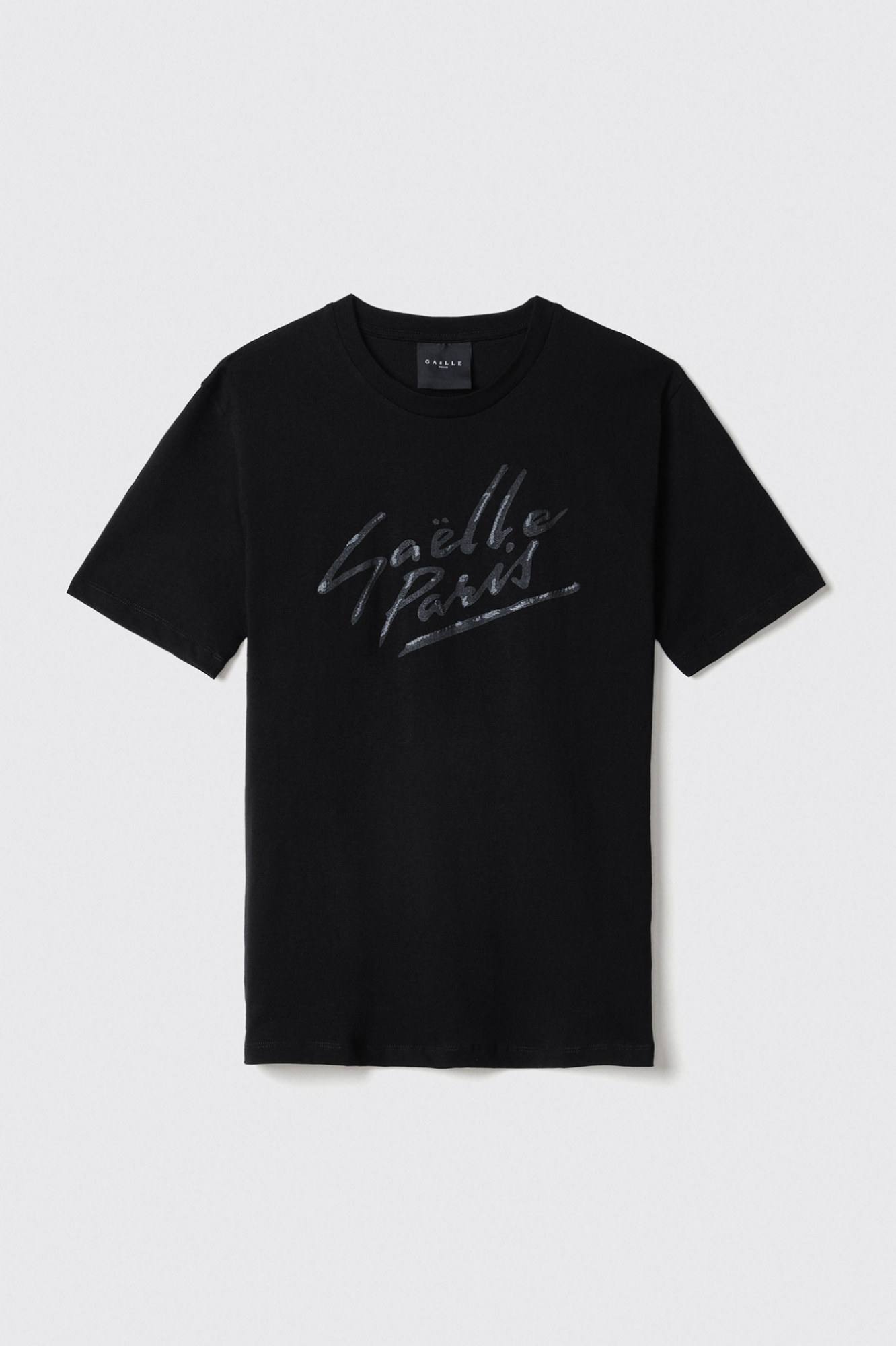 T-shirt in jersey girocollo con stampa e ricamo • Nero