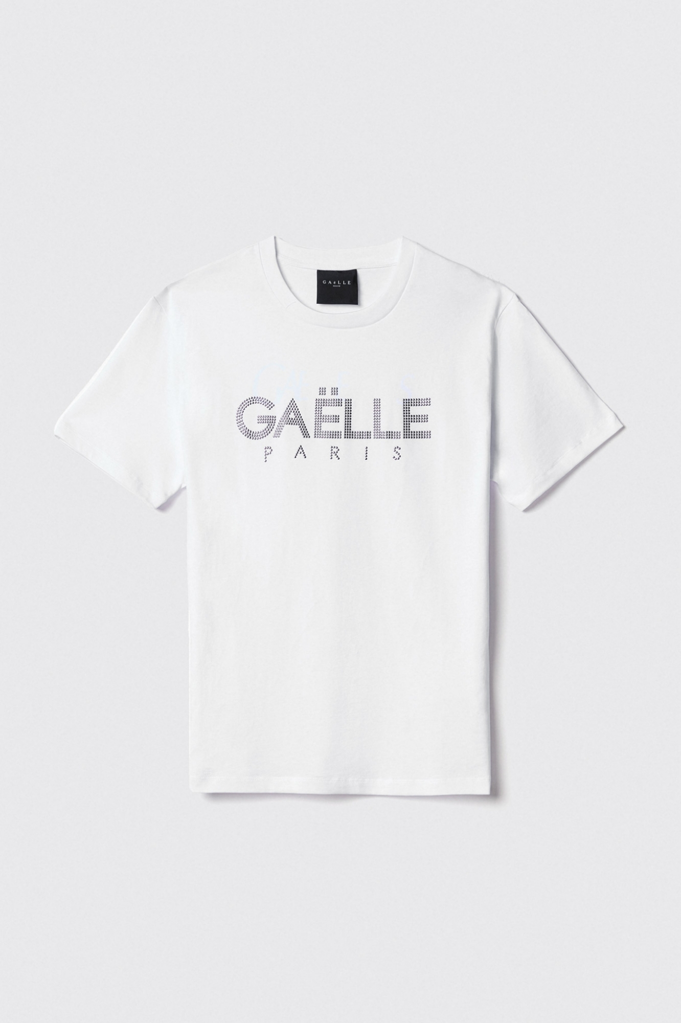 T-shirt in jersey girocollo con borchie • Bianco