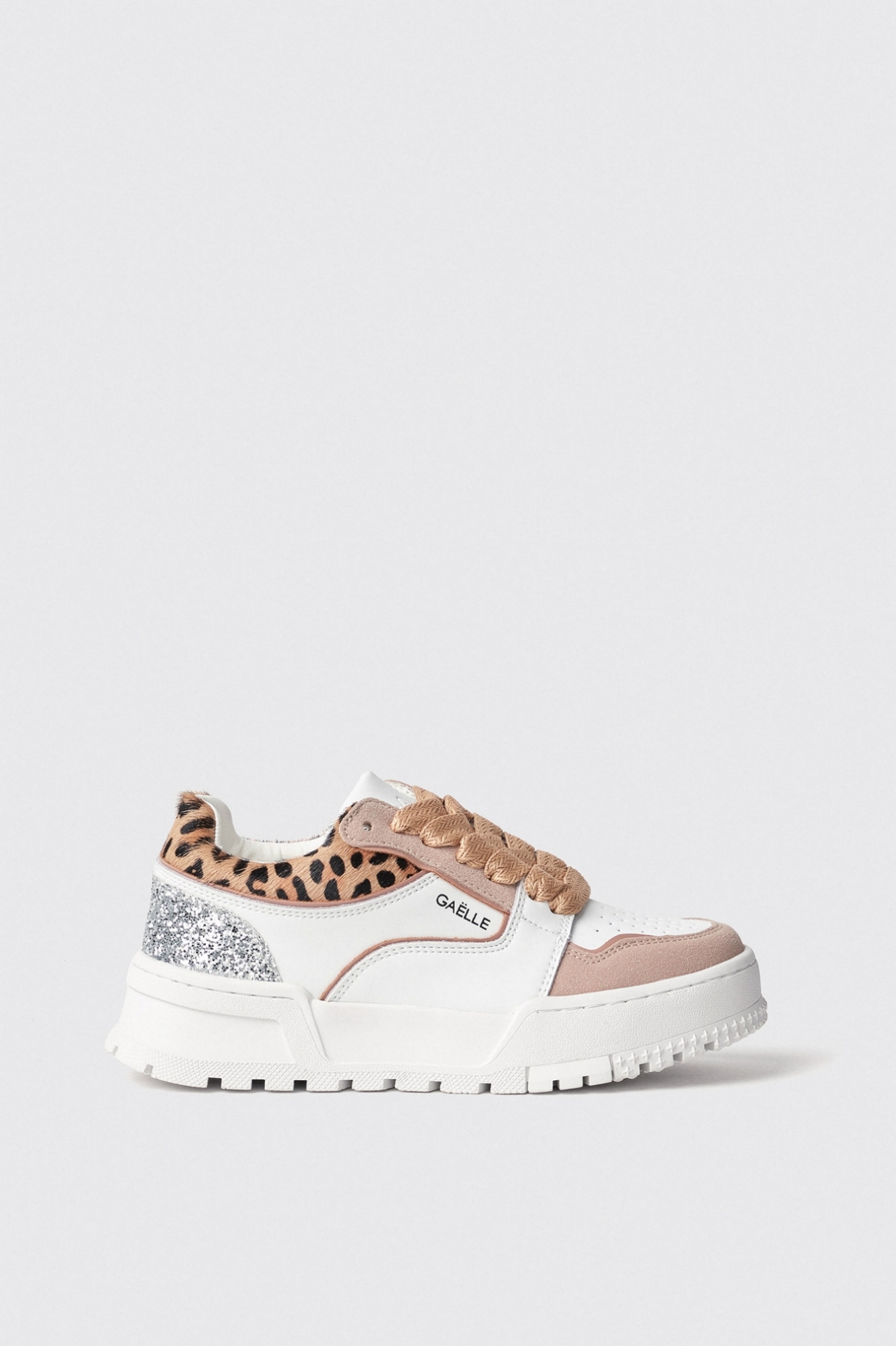 Sneakers skaters in action leather con inserti animalier e glitter • Animalier beige