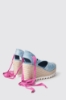 Espadrillas con zeppa 120 mm in tela denim con ricamo • Denim light blu