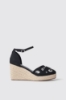 Espadrillas con zeppa 120 mm in canvas con metal logo e strass • Nero