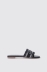 Sandalo flat in cotone con strass e logo ricamato • Nero