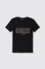 T-shirt paricollo con logo in strass+borchie • Nero