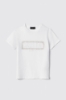 Immagine di T-shirt paricollo con logo in strass+borchie • Bianco